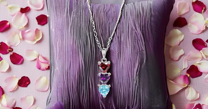 PaulaMax Jewelry Custom Birthstone Necklace for Women in 925 Sterling Silver, Mother's Day Necklace with 1 2 3 4 Heart Birthstones, Personalized and Customized Sterling Silver Chain 18" + 2"