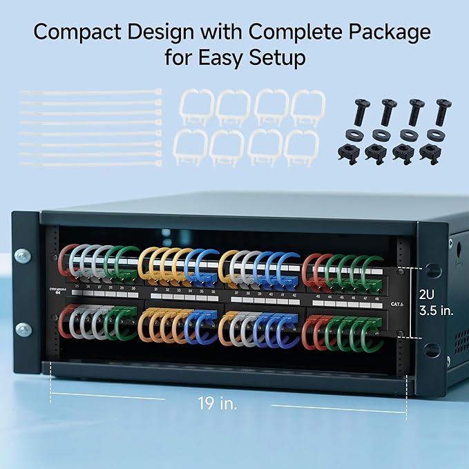 Cable Matters [UL Listed] 48 Port Patch Panel Rackmount or Wall Mount 19-Inch, 2U Cat6 Network Patch Panel for 10 Gigabit Ethernet, 110 or Krone Impact Tools Compatible