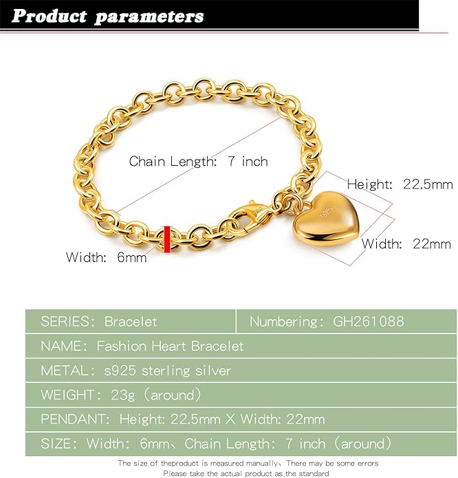 Dankadi Women 925 Sterling Silver Round Cable Wire Link Bracelet Charm Heart-Bell-Square-Circle Pendant Chain Bangle Fine Jewelry Gift For Wife Her