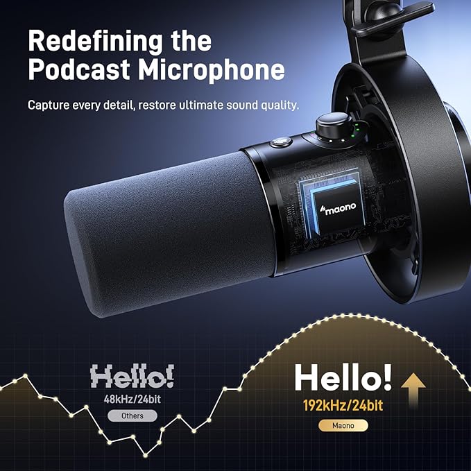 MAONO USB XLR Dynamic Microphone for Podcast: PC Computer Gaming Mic with 192kHz/24bit for Studio Recording Streaming Content Creation PD300XT