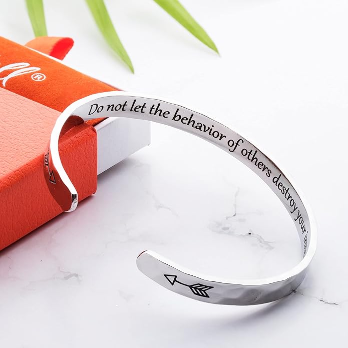 Carviell Engraved Cuff Bracelets for Women – Inspirational, Friendship, Love, Mom, Daughter, Sister, Christian, Graduation, Memorial & Wedding Gifts – 80+ Phrases – Stainless Steel, Gift-Ready
