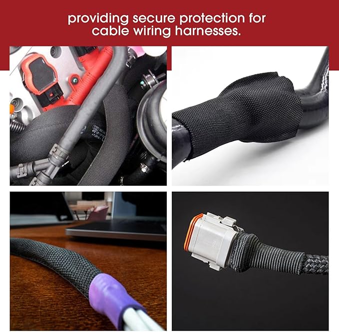 Heat Shrink Wire Loom 2:1 Shrinkable Braided Cable Sleeve 3/8 Inch ID-46ft Abrasion Protection Flexibility Fabric Wiring Harness Cover Sheath