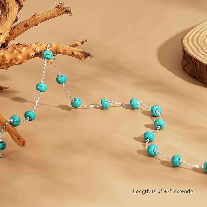 Created Turquoise Necklace for Women 14K Gold Plated Beaded Heart Choker Boho Necklaces Handmade Beach Summer Everyday Western Jewelry Gifts