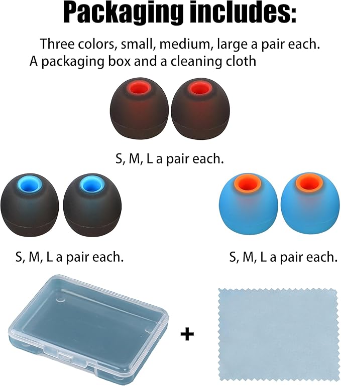Silicone Earbud Tips - Fit Most In-Ear Earbuds (Inner Hole 3.8mm - 5.1mm) - 9 Pairs S M L