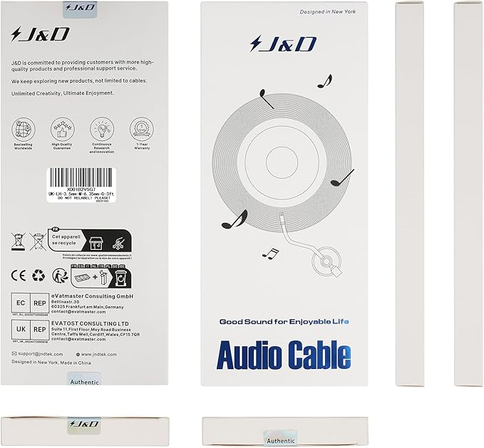 J&D 1/4 inch to 3.5mm Headphone Adapter, Heavy Duty Copper Shell Connecter Joint 3.5mm 1/8 inch Female TRS to 6.35mm Male TRS Stereo Audio Extension Cable, 3 Feet