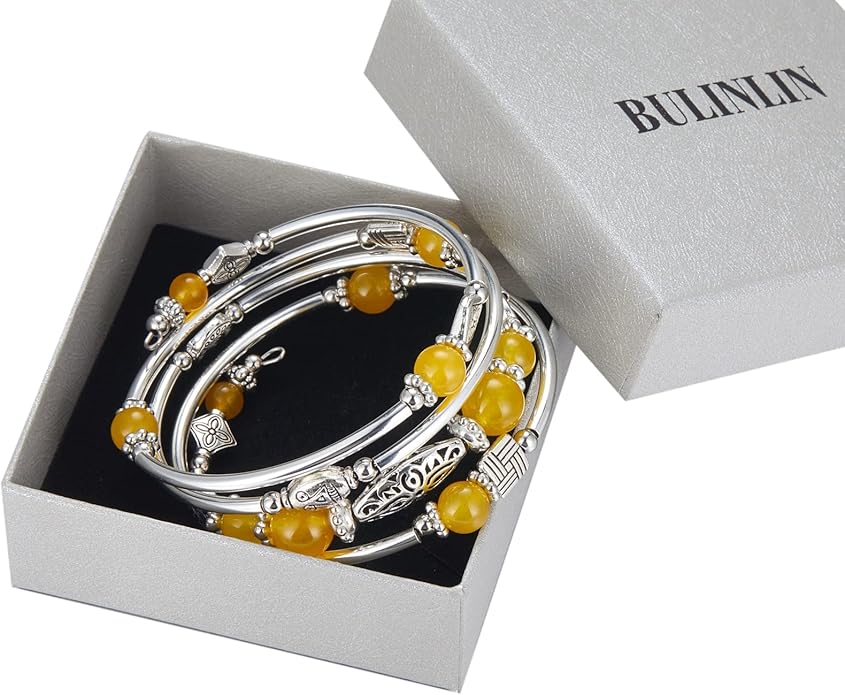 BULINLIN Layered Wrap Bangle Turquoise Bracelet - Bead Bracelet with Natural Agate Stone, Gifts For Women