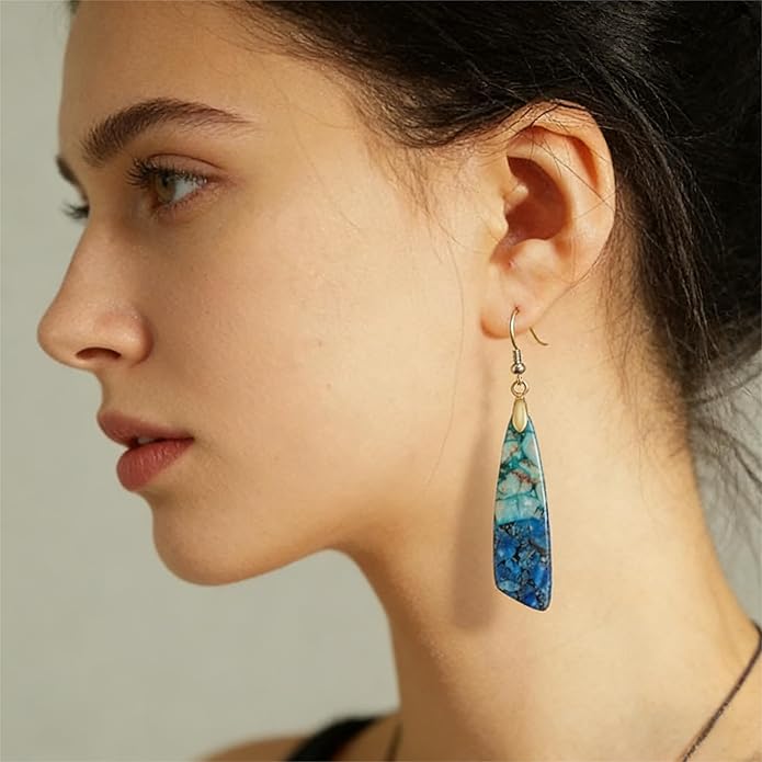 Boho Women Natural Stone Earrings Unique Healing Imperial Jasper Gemstone Energy Hypoallergenic Lightweight Dangle Drop Earrings Multiple Styles Earrings Jewelry for Birthday Party Gift