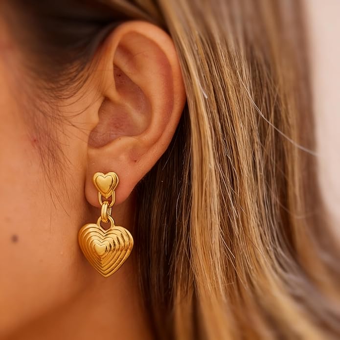 Black/White/Red/Green/Blue/Brown Heart Earrings for Women, Gold Plated Vintage Gold Earrings with Hypoallergenic Posts,Lightweight Black and Gold Dangle Statement Jewelry, Gift for Women—Girlfriend Wife Mom for Wedding, Party, Valentines Day Gifts for Her