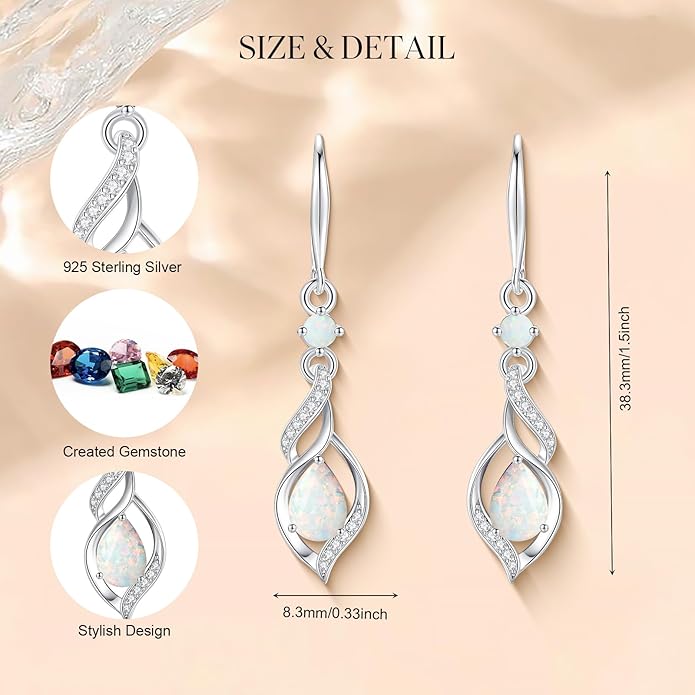 FANCIME Gift for Women Birthstone Dangle Earrings for Her Teardrop Birthstone Earrings S925 Sterling Silver infinity Love Birthday Gifts for Mom Women