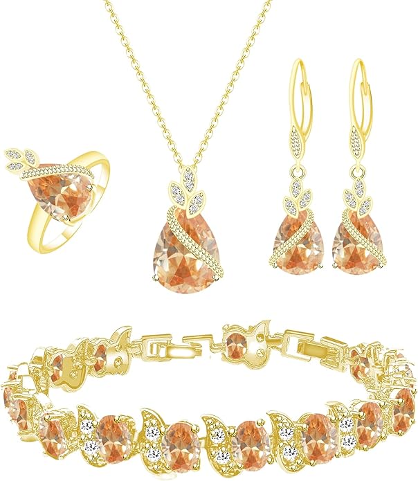 GZWHD Jewelry Set for Women CZ Earrings Necklace Ring Bracelet Set Prom Party Wedding Jewelry Gift for Mother Friend Wife