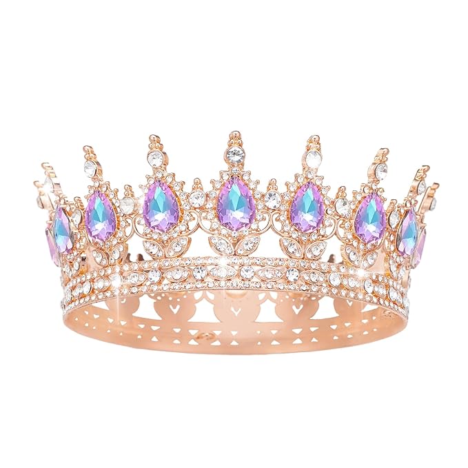 Queen Crown Rhinestone Wedding Crowns and Tiaras for Women Costume Party Hair Accessories Princess Birthday Crown Crystal Bridal Crown (Rose Gold & Violet Crown)