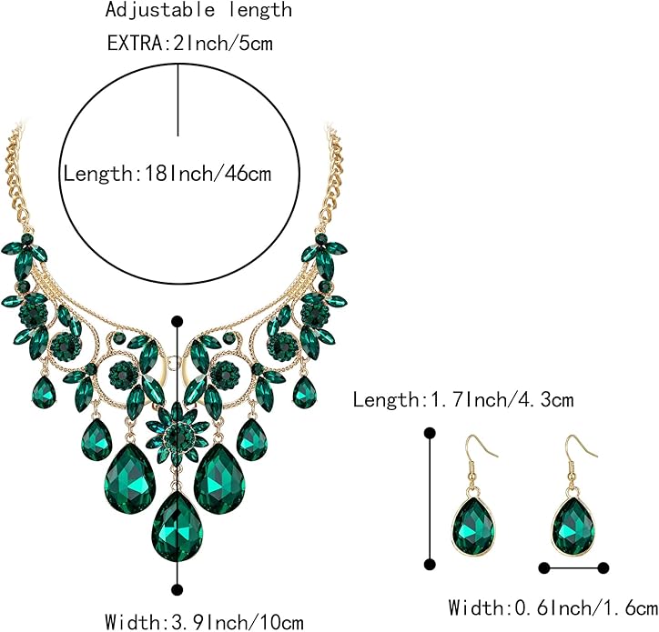 BriLove Women's Tribal Ethnic Crystal Chunky Statement Necklace Dangle Earrings Set
