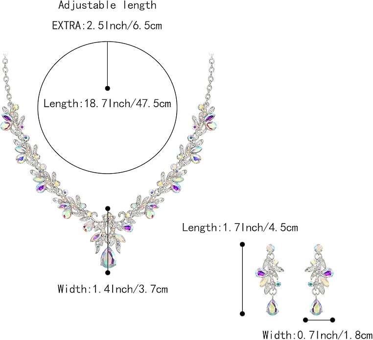 BriLove Women's Wedding Jewelery Set Leaf Flower Crystal Teardrop Marquise Cluster Pendant Necklace Dangle Earrings for Bridal Party