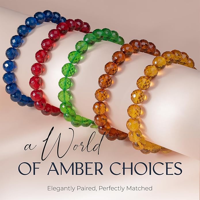 Natural Baltic Amber Bracelet for Women and Men – Stretch Wristband with Faceted Beads, Lightweight Unisex Jewelry Gift for Daily and Casual Wear