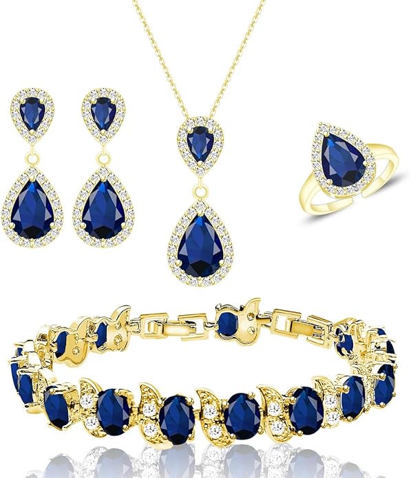 LMXXVJ Teardrop Jewelry Set for Women，Necklace Earrings Adjustable Ring Bracelet Set Fashion Formal Platinum/Gold/Rose Gold Jewelry Gift Girl/Mom/Wife/Grandmother/Best Friend/Aunt