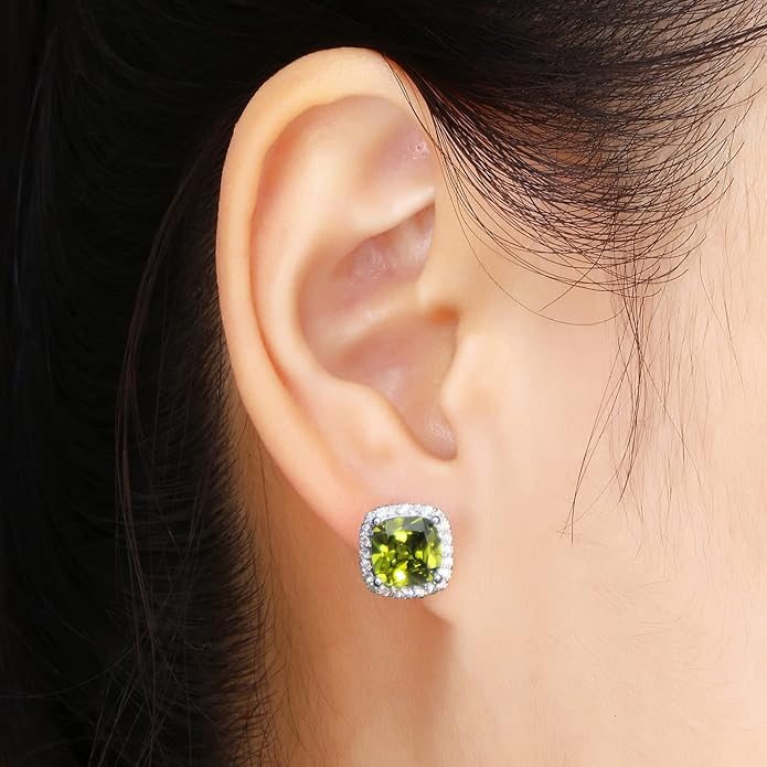 YOMELA Cubic Zirconia Earrings Studs, Halo CZ Birthstone Simulated Diamond Stud Earrings for Women