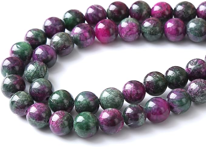 45pcs 8mm Natural Stone Tourmaline Persian Jade Beads Round Loose Beads for Jewelry Making DIY Bracelets Necklaces Crystal Energy Healing Stone Beads 15" (Tourmaline Persian Jade, 8mm)