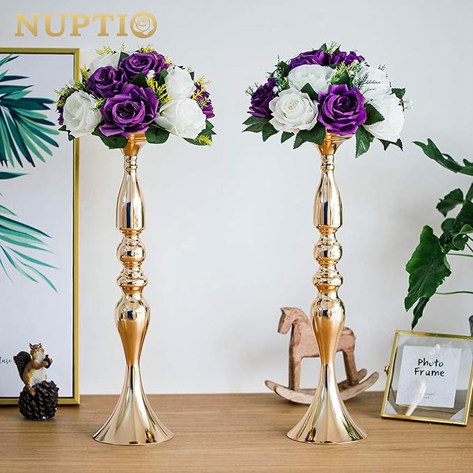 NUPTIO Pcs of 2 Fake Flower Ball Arrangement Bouquet,15 Heads Plastic Roses with Base, Suitable for Our Store's Wedding Centerpiece Flower Rack for Parties Valentine's Day Home Décor (Purple & White)
