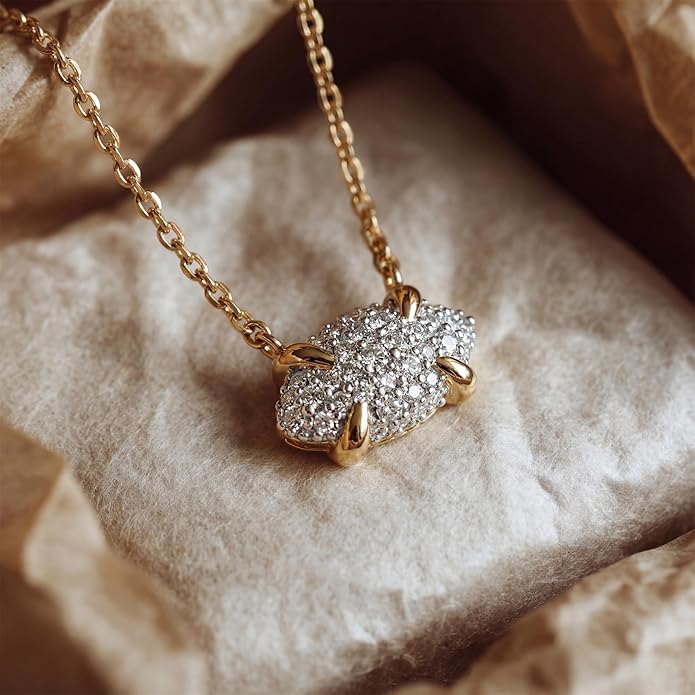 MEVECCO Dainty Gold Necklace For Women 18k Gold Plated Full CZ Pendant Necklace Handmade Necklace Jewelry Everyday Wear