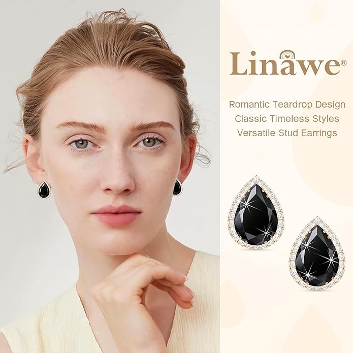 Linawe Women Stud Earrings, Teardrop Diamond Moissanite Cubic Zirconia Earrings Studs Rhinestone Jewelry Gold/Silver/Rose Gold