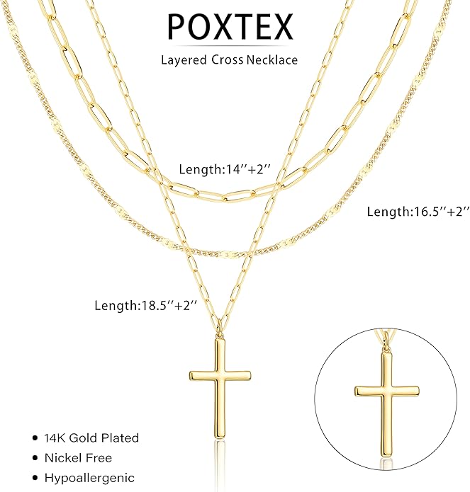 Layered Gold Necklaces for Women, Stackable Dainty 14K Gold Silver Plated Trendy Simple Heart Diamond Cross Bow Circle Pendant Paperclip Choker Dot Chain Necklace,Jewelry Set Gifts for Women