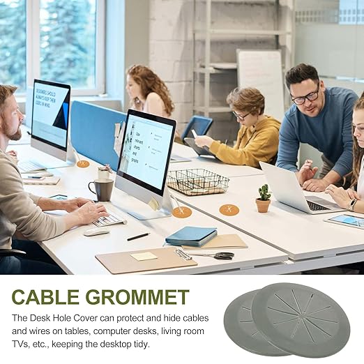 PATIKIL Desk Grommet 2-1/16", 8 Pcs Round Cable Grommet Cord Hole Cover with Adhesive Tape Flexible Table Wire Organizer for Office Home Table Countertop, Gray