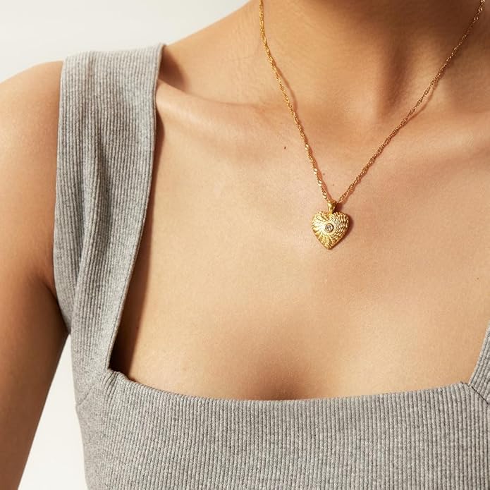 IBARA Women Gold Dianty Necklace Sun Crescent Moon Star Evil Eye Lock Lovely Heart Flower Butterfly Pearl Pendant Coin Necklaces 18K Gold CZ Diamond Filled Chain Boho Beach Simple Handmade Jewelry