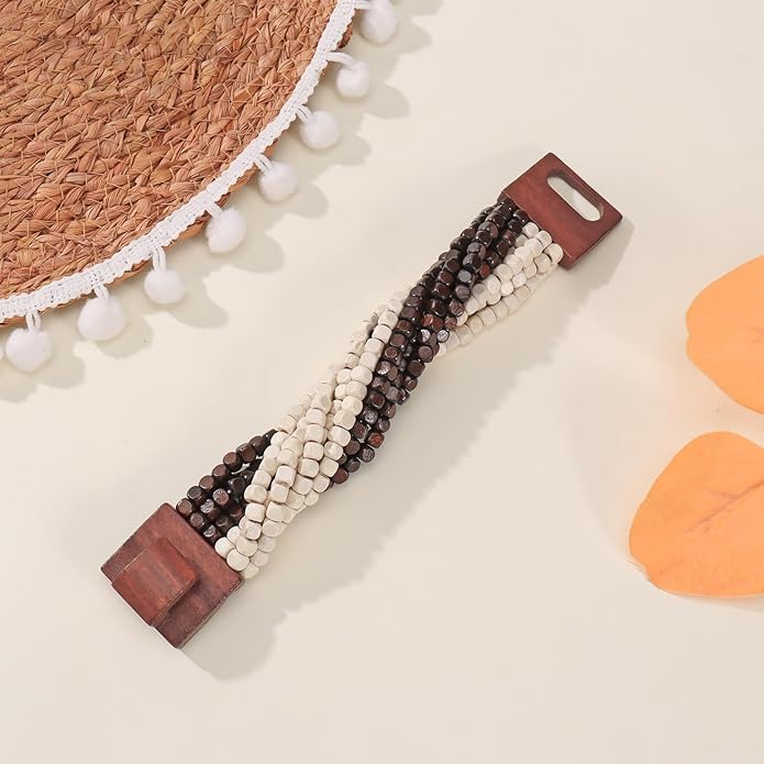 Coiris Boho Bangle Bracelets for Women Wooden Beaded Bracelets Chunky Bohemian Beach Bracelets Jewelry for Women