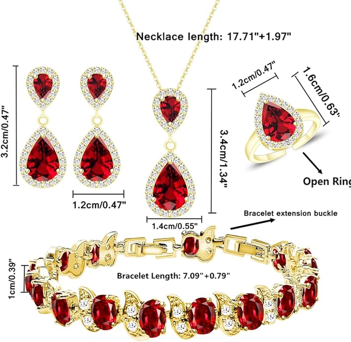 LMXXVJ Teardrop Jewelry Set for Women，Necklace Earrings Adjustable Ring Bracelet Set Fashion Formal Platinum/Gold/Rose Gold Jewelry Gift Girl/Mom/Wife/Grandmother/Best Friend/Aunt