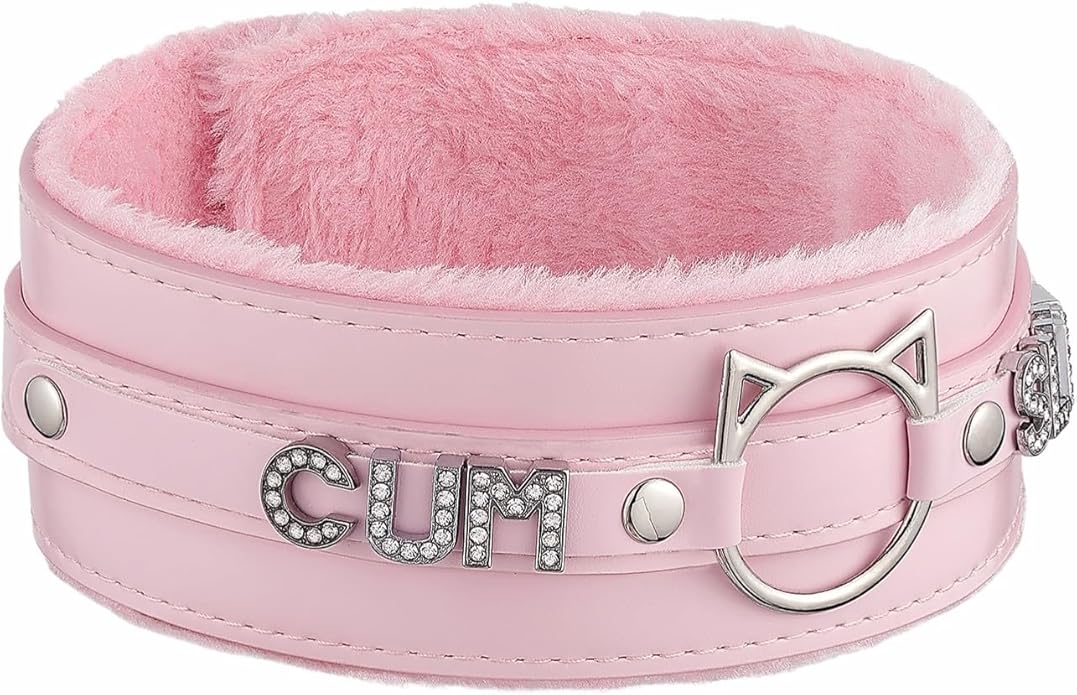 Handmade Collar Choker Necklace for Women – Cat Ear O-Ring Punk Goth Letter Choker,Black/Pink Furry Alt Fashion Jewelry
