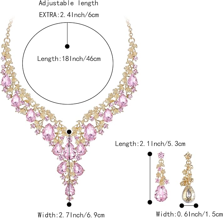 BriLove Women's Wedding Bridal Austrian Crystal Teardrop Flower Cluster Statement Necklace Dangle Earrings Jewelry Set for Party Prom