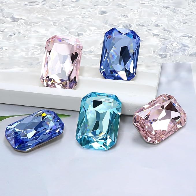 8Pcs Octagon Crystal Pointback Rhinestones,27 * 18.5mm Large Glass Rhinestones Gem Stones for Crafts Dress Shoes Jewelry Making，Pink