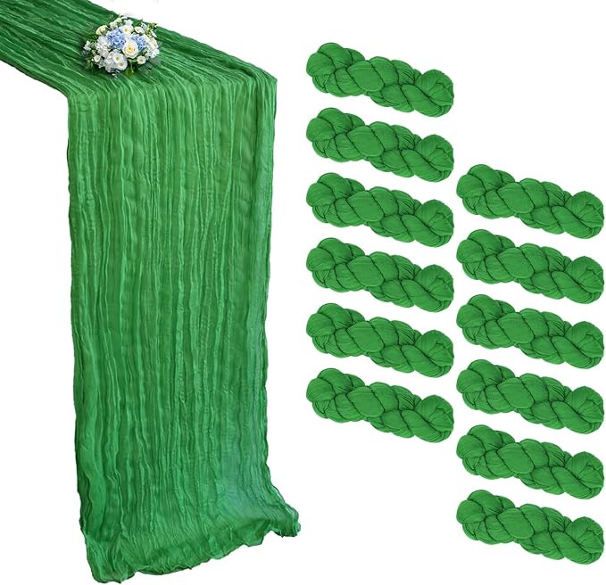 12 Pack Green Cheesecloth Table Runner 10FT Boho Cheese Cloths Gauze Fabric Table Runners 120 Inch Rustic for Christmas Wedding Birthday Party Baby Shower Centerpiece Home Decorations