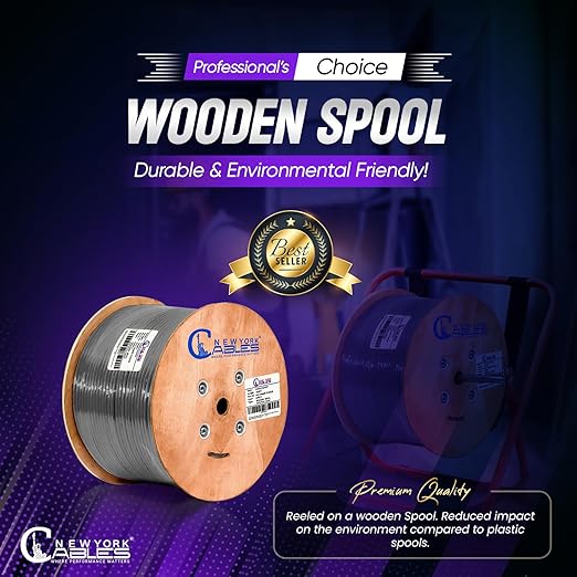 NewYork Cables Cat6a Plenum Cable 1000ft - Certified 100% Solid Pure Copper CAT6 A Ethernet Cable – 23 AWG, 750 MHz, PoE++ - Unshielded Twisted Pair - Cat 6a 10 GB High Speed for Networking & Gaming