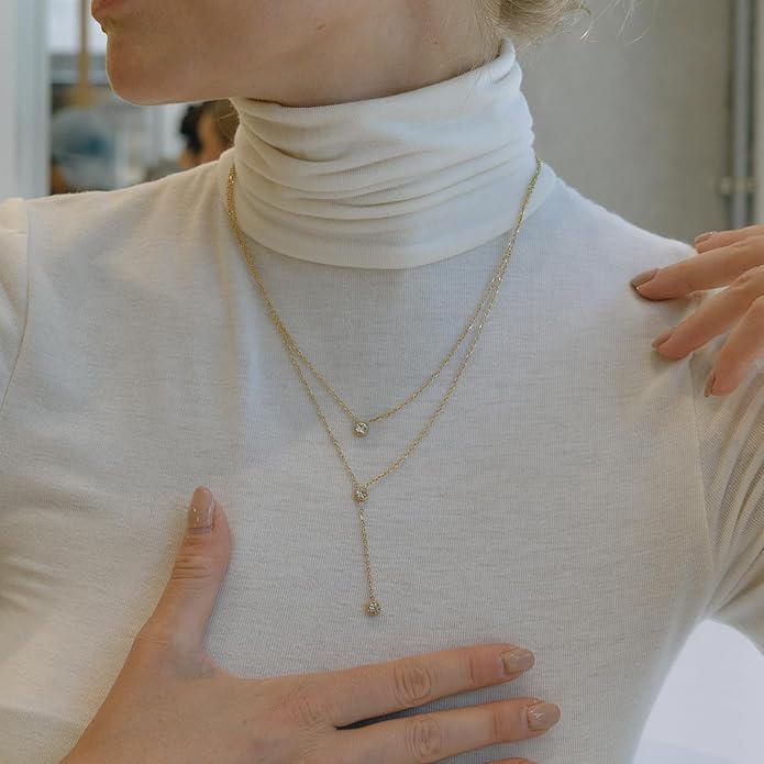 Fullpop Dainty Gold Necklaces for Women, 18k Gold Layered Lariat Necklace for Women Long Gold Choker Necklaces for Women Statement Diamond Heart Pendant Necklace Body Chain Jewelry for Women