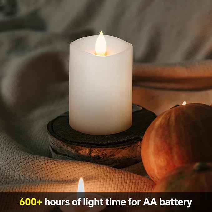 3x4 Flickering Flameless Candles Set of 1,Real Wax Pillar LED Battery Candles,with Timer,4 inch Flameless Candles with Remote,for Holiday Home Decor,White