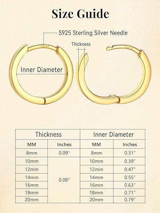 FaithHeart Sterling Silver Hoop Earrings for Women, Hypoallergenic Huggie Hoop Earrings Lightweight Small Cartilage Earrings Hoop Earring Dainty Everyday Earrings 6/8/10/12/14/15/16/18/20mm