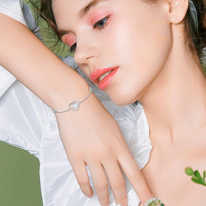 Cuoka I Love You to The Moon and Back Bracelet 925 Sterling Silver Heart Adjustable Bracelet Jewelry for Women with Gifts Box
