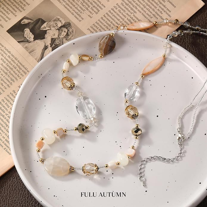 FULU AUTUMN Long Necklaces for Women Trendy Long Chunky Beaded Necklace Boho Fashion Costume Jewelry Mothers Day Gifts for Her