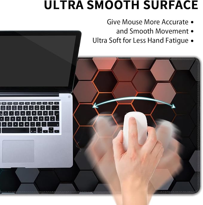 Hexagon Honeycomb Large Mouse Pad,Gaming Keyboard Desk Pad,Extended Mouse Mat Non-Slip Rubber Base with Stitched Edges for Office Game Home XL 31.5"x11.8"