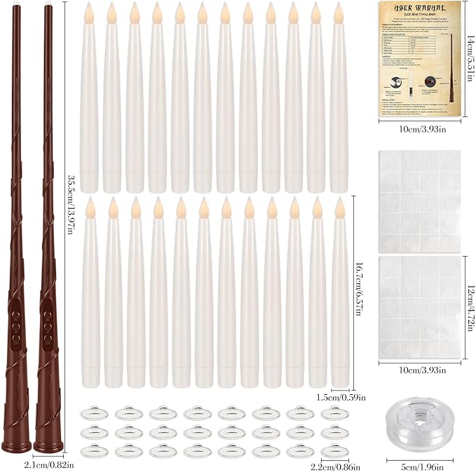 24pack Magic led Taper Candle with Wand Remote,Magic Hanging Candles Flickering Warm Light 6.5" Flameless LED,Decor