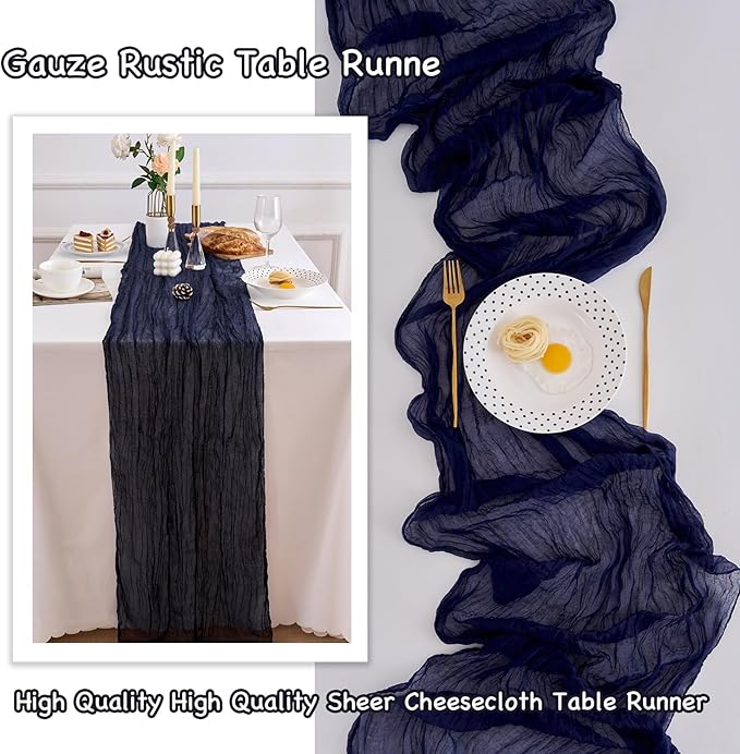 10 Pack Navy Blue Table Runner 120 Inch Cheesecloth Table Runner 10FT Boho Gauze Table Runner Long Cheese Cloth Table Runner Semi Sheer Runners for Wedding Bridal Baby Shower Party
