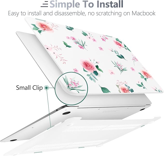 Batianda Case for M1 MacBook Air 13 Inch Model A2337 A2179 A1932 2021 2020 2019 Release,Lovely Floral Design Matte Hard Shell with Keyboard Cover & Screen Protector, Peach Rose