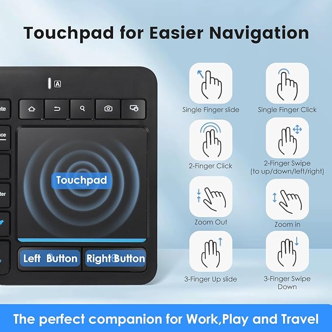 Multi-Device Wireless Bluetooth Keyboard with Touchpad-Wireless Keyboard with Multi-Touch Big Size Trackpad,Support 3 Devices for PC,Windows, Android, Chrome OS, Laptop, Tablet