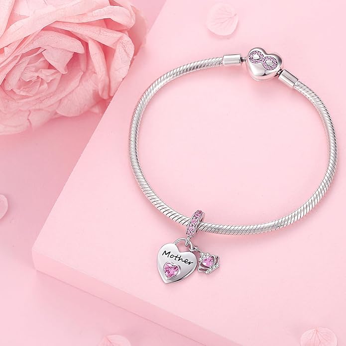 Family Charms for Charms Bracelet: 925 Sterling Silver Heart Dangle Charms for Bracelets and Necklaces, Birthday Mother's Day Christmas Jewelry Gifts For Women.