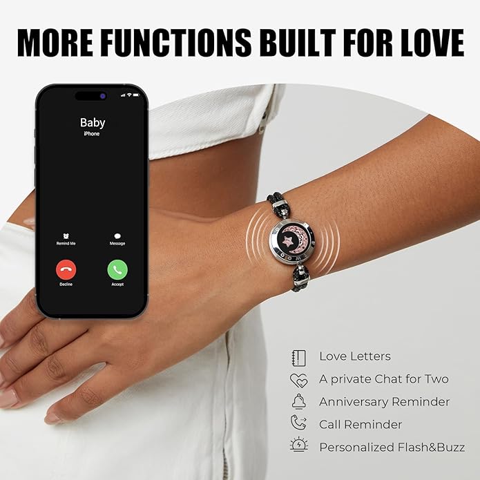 TOTWOO Long Distance Touch Bracelets for Couples, Smart Light & Vibration Love Jewelry, Long Distance Valentines Day Gifts for Him Her Women Men, One-to-One Bluetooth Pairing via App