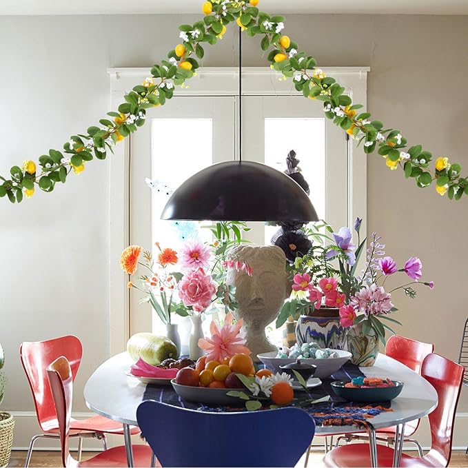 U'Artlines 2Pcs Total 11 Ft Artificial Lemon Garland Spring Summer Faux Fruit Vine Garlands with Greenery for Door Wall Mantle Wedding Party Table Decorations
