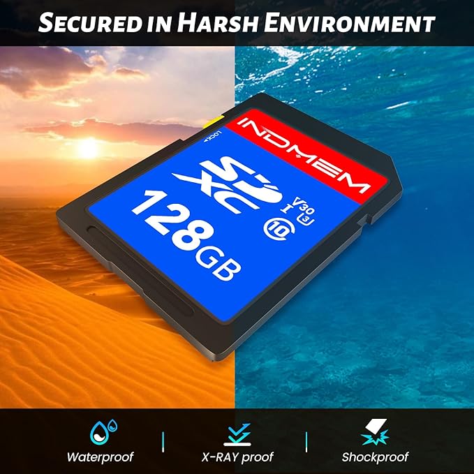 INDMEM SD Card 128GB 6-Pack, Class 10 128GB High Speed up to 90M/S Full HD Video Flash Memory Card MLC Standard Secure Digital Cards Camera Cards