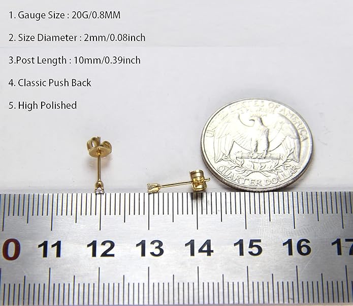 14K Gold Filled Polished Small CZ Pearl Ball Stud Earrings Set for Women Men 20G Surgical Steel Hypoallergenic Piercing Studs for Sensitive Ear, Pack of 6 Pairs