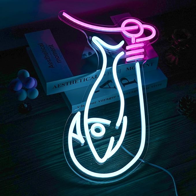Fishing Neon Sign Dimmable LED Fishing Neon Lights Signs for Wall Decor Fish Neon Wall Light Up Sign for Living room Man Cave Yacht Decor Gift For Boys